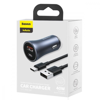 АЗП Baseus Golden Contactor Pro 40W USB + Type-C + Cable Type-C 5A (1m) (TZCCJD-0G) (Dark Gray)