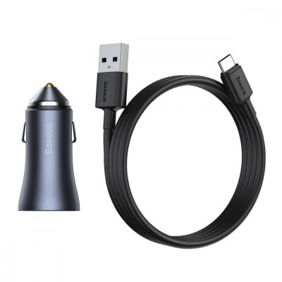 АЗП Baseus Golden Contactor Pro 40W USB + Type-C + Cable Type-C 5A (1m) (TZCCJD-0G) (Dark Gray)