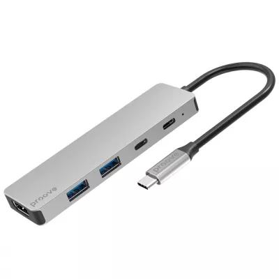 Type-C-Хаб Proove Iron Link 5 in 1 (2*Type-C + 2*USB3.0 + HDMI) (HBIL00222024) Silver