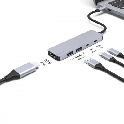 Type-C-Хаб Proove Iron Link 5 in 1 (2*Type-C + 2*USB3.0 + HDMI) (HBIL00222024) Silver