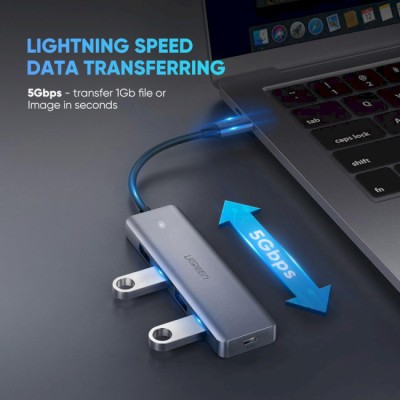 USB-хаб UGREEN CM219 4-in-1 USB Type-C To 4xUSB 3.0 HUB Space Gray (70336)