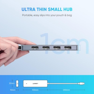 USB-хаб UGREEN CM219 4-in-1 USB Type-C To 4xUSB 3.0 HUB Space Gray (70336)