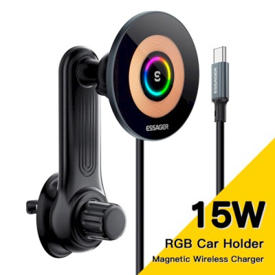 Автомобільний тримач ESSAGER Arpege 15W Magnetic Wirless Car Charger with Phone Holder Function (Rotate Version) (EZJCX-GY01B-Z)