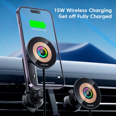 Автомобільний тримач ESSAGER Arpege 15W Magnetic Wirless Car Charger with Phone Holder Function (Rotate Version) (EZJCX-GY01B-Z)