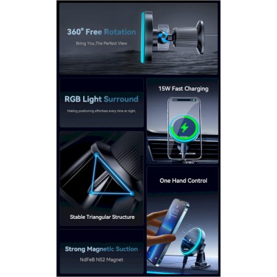 Автомобільний тримач ESSAGER Element magnetic wireless charging car bracket outlet + paste model (EZJCX-YS01-Z)