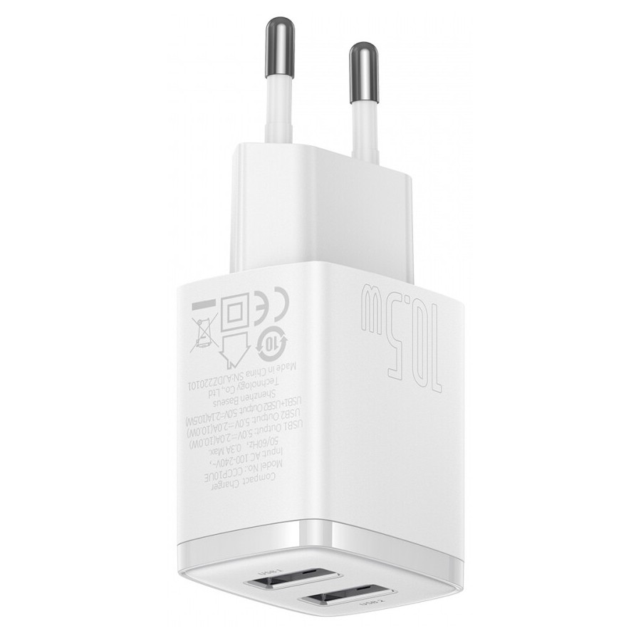 Зарядний Пристрій Baseus Compact Charger 2U 10.5W (CCXJ010202) White Зарядний Пристрій Baseus Compact Charger 2U 10.5W (CCXJ010202) White