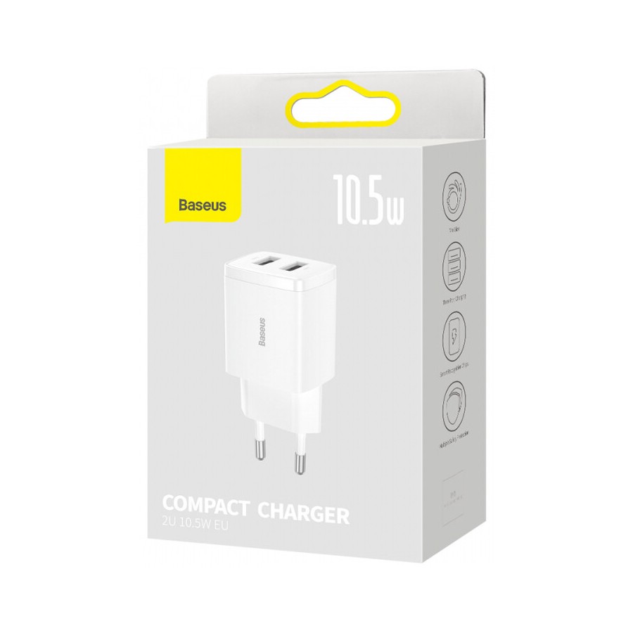 Зарядний Пристрій Baseus Compact Charger 2U 10.5W (CCXJ010202) White Зарядний Пристрій Baseus Compact Charger 2U 10.5W (CCXJ010202) White