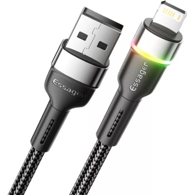 Кабель ESSAGER Colorful LED USB Cable Fast Charging 3A USB-A To Type C 1m (EXCT-XCD01) Black
