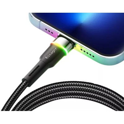 Кабель ESSAGER Colorful LED USB Cable Fast Charging 3A USB-A To Type C 1m (EXCT-XCD01) Black
