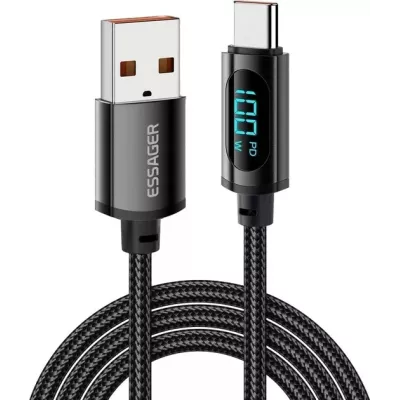 Кабель Essager Enjoy LED Digital Display USB Charging Cable 7A USB A to Type C 1m (EXCT-XY01-P) Black