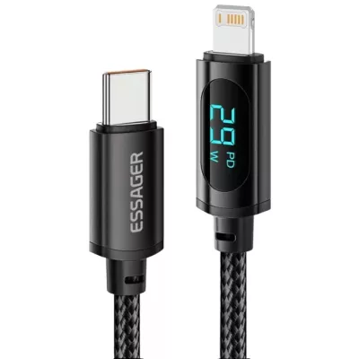Кабель Essager Enjoy LED Digital Display USB Charging Cable Type C to Lightning 29W 1m (EXCTL-XY01-P) Black