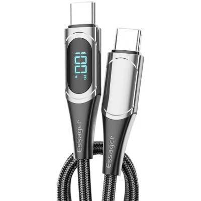 Кабель Essager LED Digital Display Fast Charging 100W USB Cable Type C to Type C 2m (ES-XCTT1-YDA01) Black