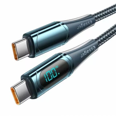 Кабель Essager LED Digital Display Fast Charging 100W USB Cable Type C To Type C 2m (ES-XCTT1-YDA03) Blue