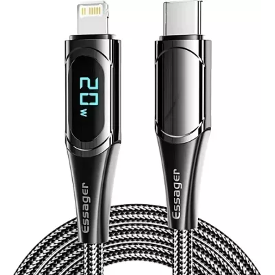 Кабель Essager LED Digital Display PD 20W Fast Charging Type C to Lightnining USB Cable 1m (EXCTL-YD01) Black