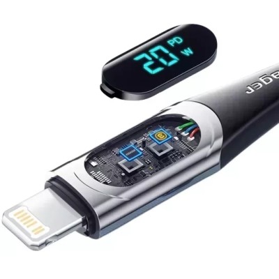 Кабель Essager LED Digital Display PD 20W Fast Charging Type C to Lightnining USB Cable 1m (EXCTL-YD01) Black