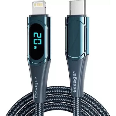 Кабель Essager LED Digital Display PD 20W Fast Charging Type C to Lightnining USB Cable 1m (EXCTL-YD03) Blue