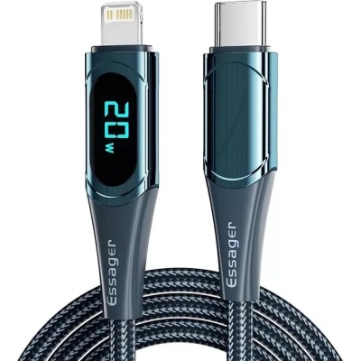 Кабель Essager LED Digital Display PD 20W Fast Charging Type C To Lightnining USB Cable 2m (EXCTL-YDA03) Blue