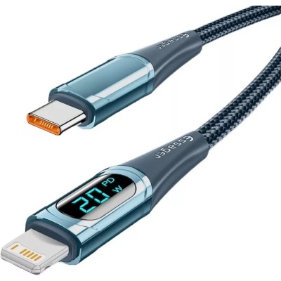 Кабель Essager LED Digital Display PD 20W Fast Charging Type C To Lightnining USB Cable 2m (EXCTL-YDA03) Blue