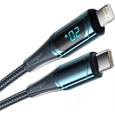 Кабель Essager LED Digital Display PD 20W Fast Charging Type C To Lightnining USB Cable 2m (EXCTL-YDA03) Blue
