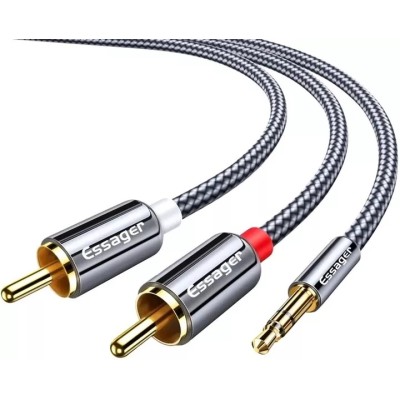Кабель ESSAGER Monster RCA Audio Cable Jack 3.5 to 2 RCA Cable 3.5mm Jack to 2RCA Male Splitter Aux Cable 1M (EYPZJ-MY0H)