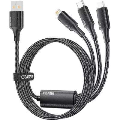 Кабель ESSAGER Simple 3 in 1 Micro+Type-c+Lightning 100W USB Cable 1.2M (EXCMTL-JJ01-P)