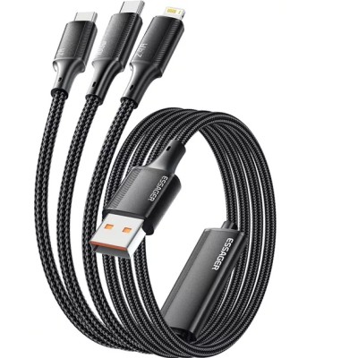 Кабель ESSAGER Simple 3 in 1 Micro+Type-c+Lightning 100W USB Cable 1.2M (EXCMTL-JJ01-P)
