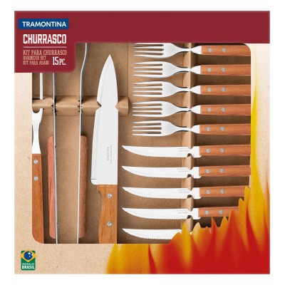 Ніж TRAMONTINA Barbecue 15пр(ніж 20см,виделка,щип37см,стол.прил)кол.кор (22399/028)