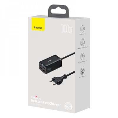 Зарядний Пристрій Baseus GaN3 Pro 100W (2 Type-C + 2 USB) (CCGP000101) Black