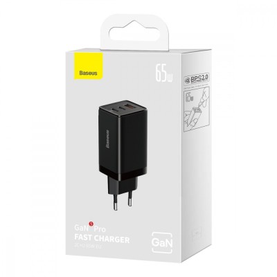 Зарядний Пристрій Baseus GaN5 Pro 65W 2C+U (CCGP120201) Чорний Зарядний Пристрій Baseus GaN5 Pro 65W 2C+U (CCGP120201) Чорний