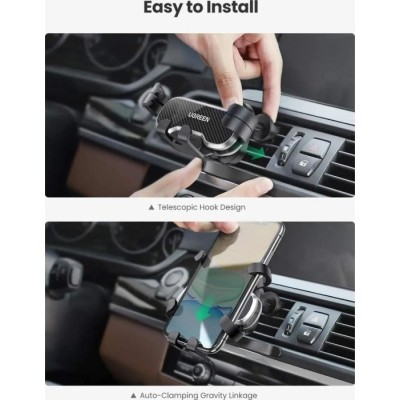 Автомобільний тримач UGREEN LP228 Gravity Drive Air Vent Car Mount Phone Holder With Arc-Shaped Mounting Clip (80871) Black