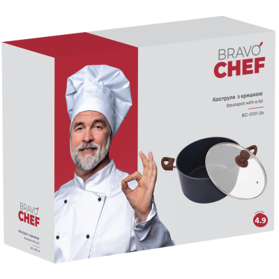 Каструля BRAVO CHEF класична 26 см (4.9 л) з кришкою (BC-2101-26) Каструля BRAVO CHEF класична 26 см (4.9 л) з кришкою (BC-2101-26)