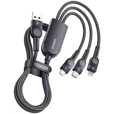 Кабель Essager Swift 3-in-1 USB Cable 66W Micro+ Type C + Lightning 1.2m (EXCMTL-XJ01) Black