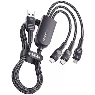 Кабель Essager Swift 3-in-1 USB Cable 66W Micro+ Type C + Lightning 1.2m (EXCMTL-XJ01) Black
