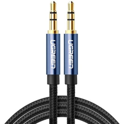 Кабель UGREEN AV112 3.5mm Male To 3.5mm Male Cable Gold Plated Metal Case With Braid 1m Blue (10685)