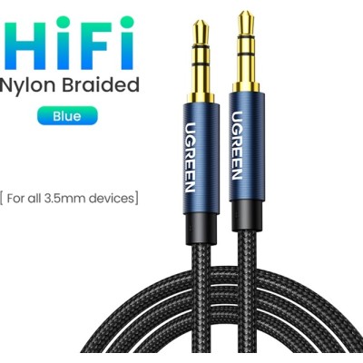 Кабель UGREEN AV112 3.5mm Male To 3.5mm Male Cable Gold Plated Metal Case With Braid 1m Blue (10685)