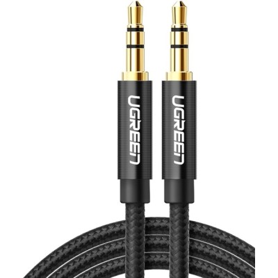 Кабель UGREEN AV112 3.5mm Male To 3.5mm Male Cable Gold Plated Metal Case With Braid 2m Black (50363)