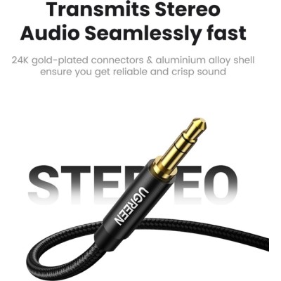 Кабель UGREEN AV112 3.5mm Male To 3.5mm Male Cable Gold Plated Metal Case With Braid 2m Blue (10687)