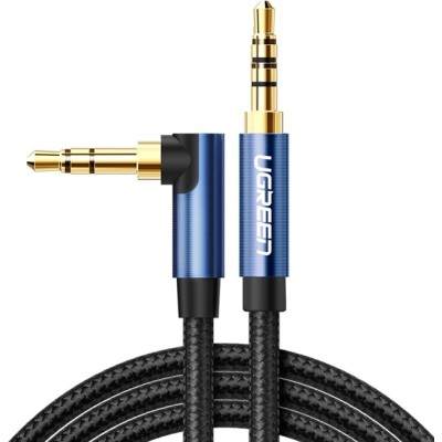 Кабель UGREEN AV112 Angled Cable 3.5mm Male to 3.5mm Male Cable Gold Plated Metal Case with Braid 0.5m (60178) Blue