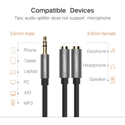 Кабель UGREEN AV123 3.5mm Stereo Audio Splitter Cable With Braid 20cm White (10780)