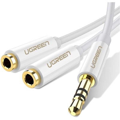 Кабель UGREEN AV134 3.5mm Male To 2 Female Audio Cable 25cm White (10739)