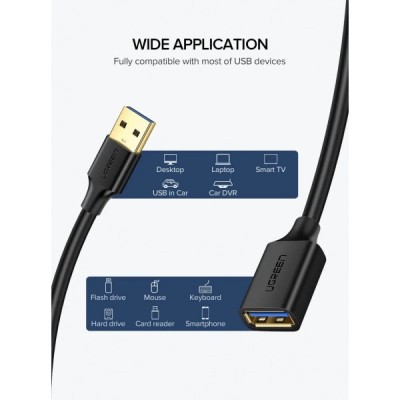 Кабель UGREEN US129 USB 3.0 Extension Male Cable 1.5m (30126) Black