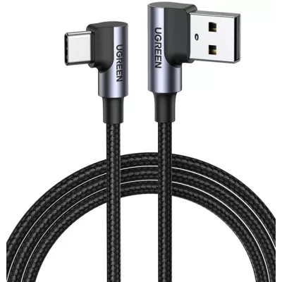 Кабель UGREEN US176 Angled USB 2.0 To Angled USB Type-C Cable Nickel Plating Aluminum Shell 3A 0.5m Black (20855)