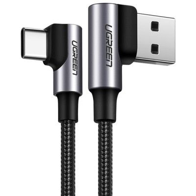 Кабель UGREEN US176 Angled USB 2.0 To Angled USB Type-C Cable Nickel Plating Aluminum Shell 3A 0.5m Black (20855)