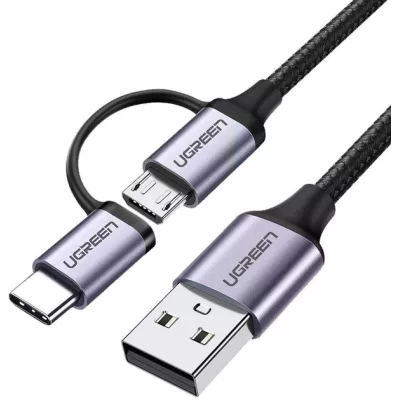 Кабель UGREEN US177 USB 2.0 To Micro + USB Type-C Cable 3A 1m Black (30875)