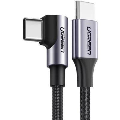 Кабель UGREEN US255 USB Type-C To Angled USB Type-C 60W Round Cable Aluminum Shell Nickel Plating 3A 0.5m Black/Gray (50122)