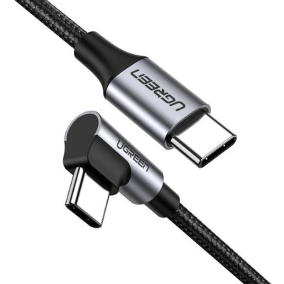 Кабель UGREEN US255 USB Type-C To Angled USB Type-C 60W Round Cable Aluminum Shell Nickel Plating 3A 0.5m Black/Gray (50122)