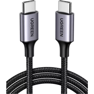 Кабель UGREEN US261 USB Type-C To USB Type-C 60W Round Cable Nickel Plating Aluminum Shell 3A 2m Black/Gray (50152)