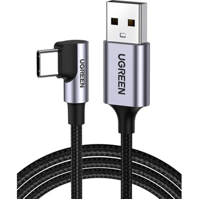 Кабель UGREEN US284 USB 2.0 To Angled USB Type-C Cable Aluminum Shell With Braided 3A 3m Black (70255)