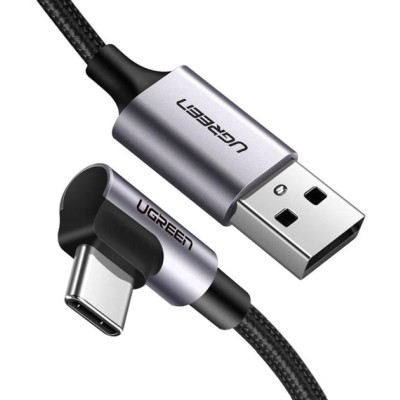 Кабель UGREEN US284 USB 2.0 To Angled USB Type-C Cable Aluminum Shell With Braided 3A 3m Black (70255)