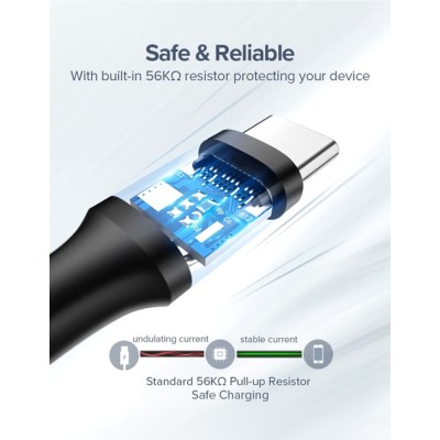 Кабель UGREEN US287 USB 2.0 To USB Type-C Cable Nickel Plating 3A 0.5m Black (60115)
